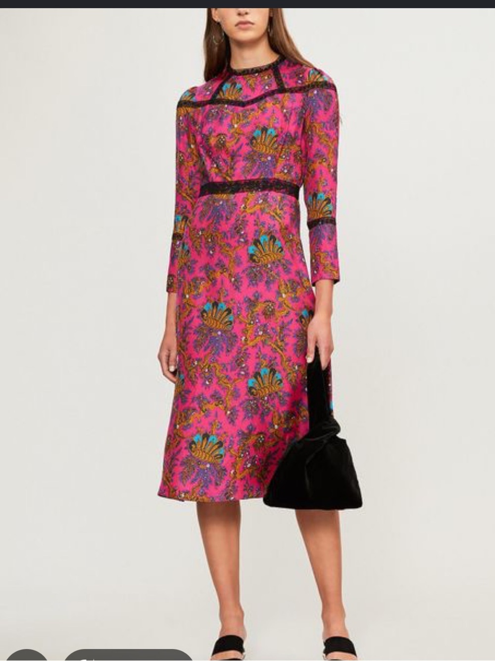 Sandro Lace-paneled Pink Printed Silk Midi Dress